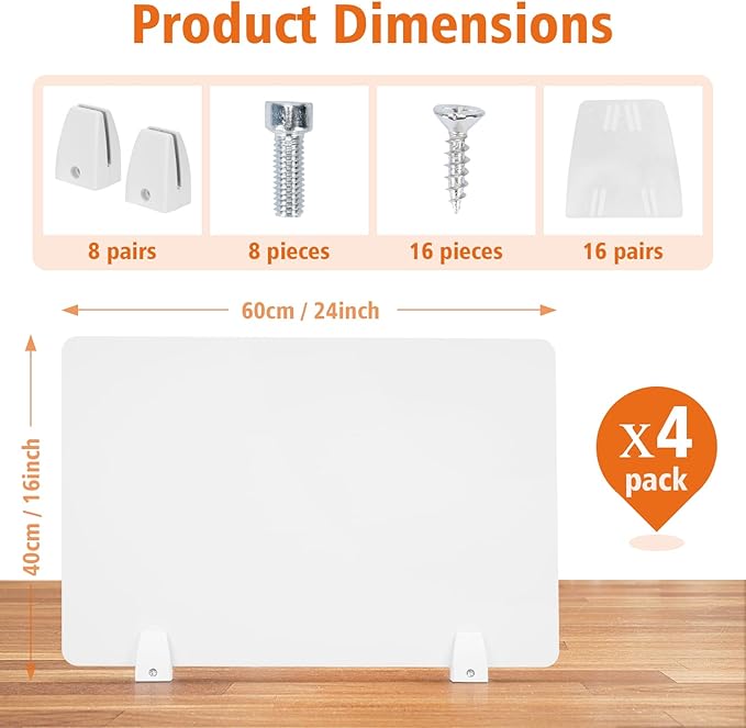 4PCS Desk Divider Office Partitions 23.6''x15.8'' Freestanding Desk Privacy Panel Protective Acrylic Partitions with Clips for Office School Call Center-Noise and Visual Guard-DeskLoop Office
