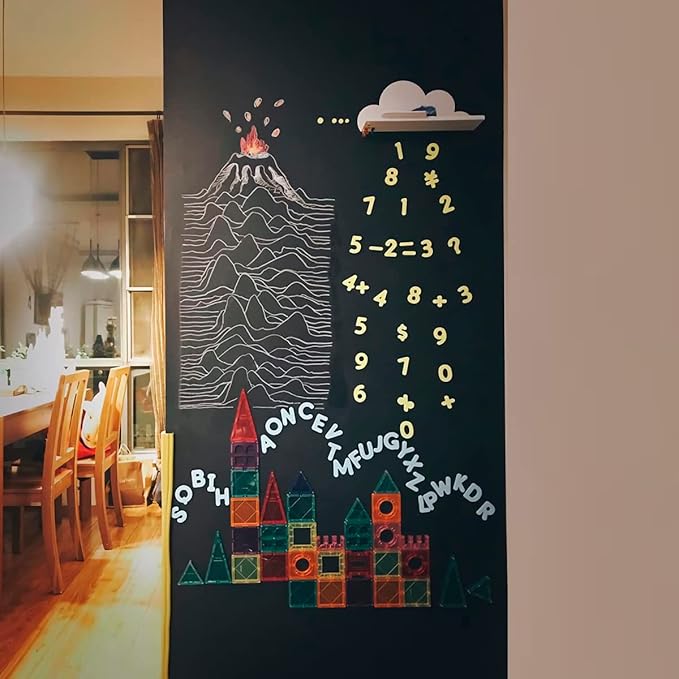 Large Chalkboard Wallpaper Stick and Peel(1.48ft.x9.8ft.) Chalk Board Wall Paper Chalk Paint Removable Renovate Blackboard Sticker with 5 Chalks for Home&Office Wall Board Sign(17.7 * 118Inches)