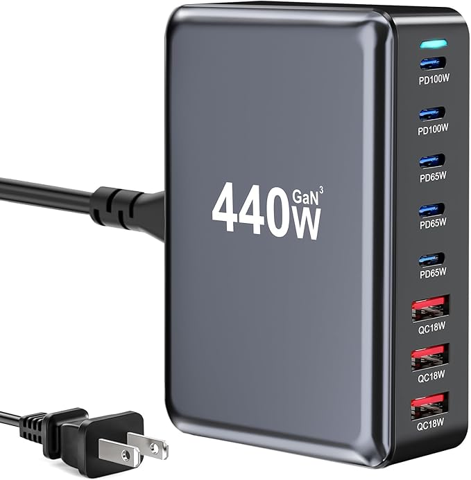 440W Fast USB C GAN Charger Block 8 Port Charging Station HUB Brick Dual PD PPS 100W Wall Charger Compatible with MacBook Pro/Air/All iPad iPhone 16/15/14/13/Pro Max-DeskLoop Office