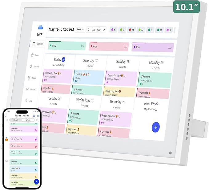 Smart Digital Calendar, 10.1" HD Smart Touch Screen Home Interactive Electron Calender WiFi Planner,Meal Schedule, Duty Chart,Achievement Rewards- Built-in Digital Photo Frame Function-DeskLoop Office
