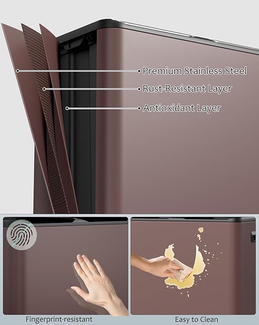 16 Gal (2 x 30 L) Dual Trash Can, Stainless Steel Kitchen Garbage Bin, Recycle Dustbin with Odor Control Box, Soft-Close Lid, Inner Buckets, Side Handle, Step Pedal, for Home Office-DeskLoop Office