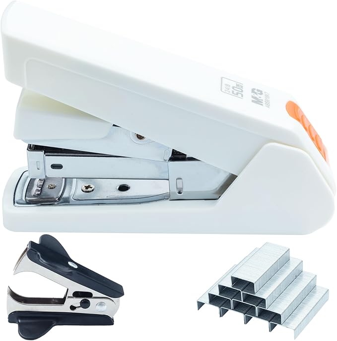 M&G Effortless Stapler 50 Sheet Capacity One-Touch Stapling, Heavy Duty Desktop Stapler Includes 1000 Staples and Remover, Portable Handheld Staplers for Home & Office (White)-DeskLoop Office
