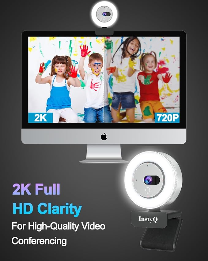 Webcam with Microphone, 2K Web Cam for PC/Desktop Computer/Laptop/MAC, Privacy Cover & Light, USB Plug and Play, Streaming Camera for Zoom/Skype/Teams/Video Calling/Studying and Conference-DeskLoop Office