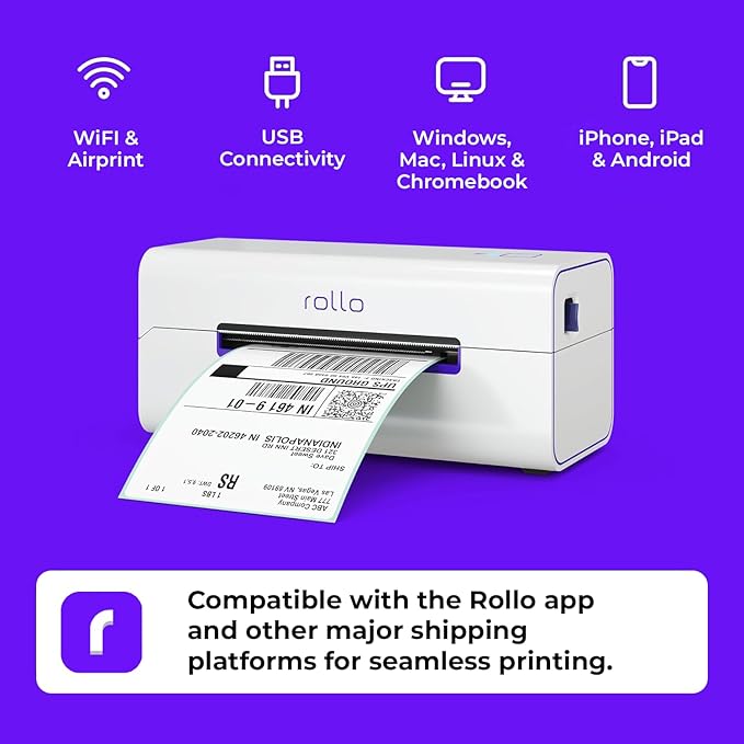 Rollo Wireless Shipping Label Printer - Wi-Fi Thermal Label Printer 4x6 for Shipping Packages - AirPrint from iPhone, iPad, Mac - Supports Windows, Chromebook, Android, Linux-DeskLoop Office