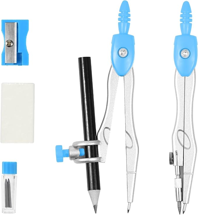 10 Pieces Math Geometry Kit Set Student Supplies with Shatterproof Storage Box,Includes Rulers,Protractor,Compass,Eraser,Pencil Sharpener,Lead Refills,Pencil,for School and Drawings(Blue)-DeskLoop Office