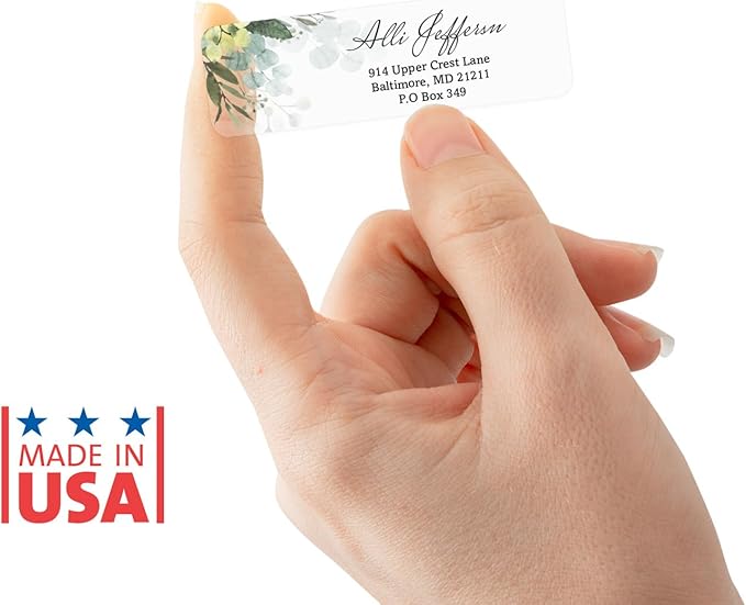 Clear Floral Greenery Rolled Address Labels / 250 Personalized Return Address Labels/Custom Address Stickers in Elegant Plastic Dispenser-DeskLoop Office