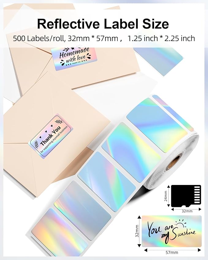 Phomemo 2.25”x1.25” Reflective Thermal Labels, Color Self-Adhesive Stickers Label, Relly Cool Thermal Printer Label for Address, Logo, Shipping, Barcodes, QR Code (500 Labels/Rolls,1 Roll-DeskLoop Office