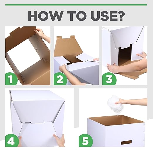 Tioncy 5 Pcs Cardboard Trash Cans Disposable and Reusable Corrugated Cardboard Trash Cans Recycling Bins Bulk with 10 Garbage Bags White Garbage Boxes for Parties Events-DeskLoop Office