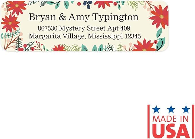 Ivory Holiday Floral Rolled Address Labels/Roll of 250 Personalized Return Address Labels/Designer Return Address Stickers in Elegant Plastic Dispenser-DeskLoop Office