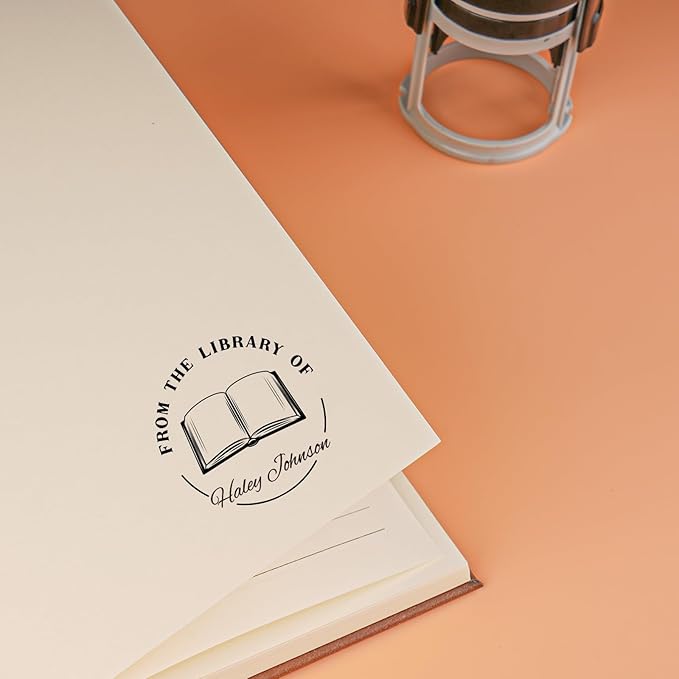 Custom Self Inking Stamp | Book Stamp Personalized Library Gifts for Book Lovers, Readers, Teachers (Cat 01)-DeskLoop Office