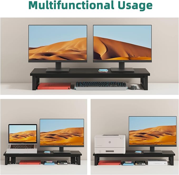 Dual Monitor Stand Riser, 39Inch Large Monitor Stands for 2 Monitors, Computer Monitor Stand, Wooden Desktop Oraganizer Shelf for Office Desk Computer,Laptop,TV-DeskLoop Office