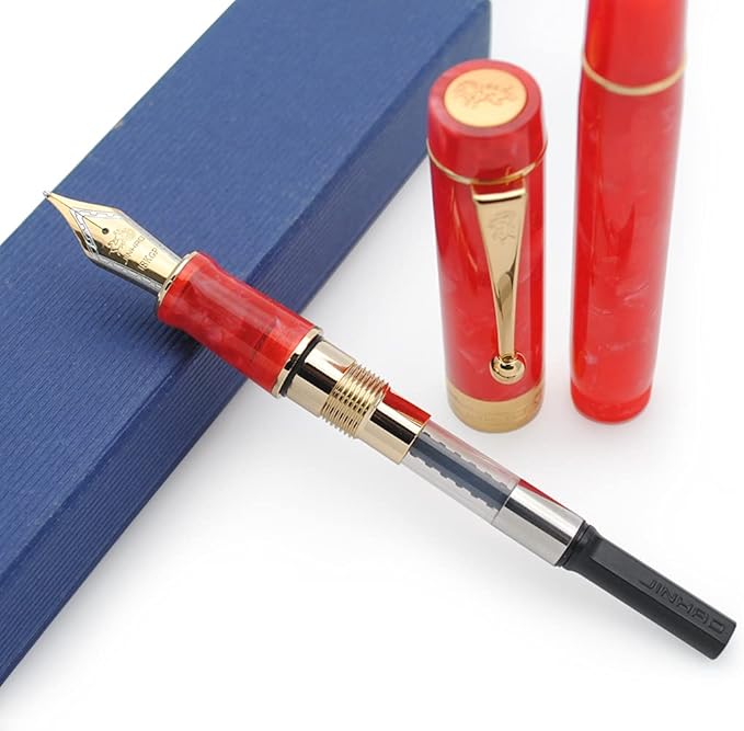 JINHAO 100 Fountain Pen with Ink Converter (Medium Nib 0.7mm, Cherry Red)-DeskLoop Office