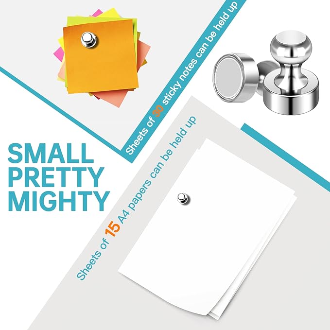 Pack of 8 Magnets for Whiteboard Fridge Magnets Strong Silver Push Pin Magnets Small Refrigerator Magnets for Classroom School Office Adults-DeskLoop Office