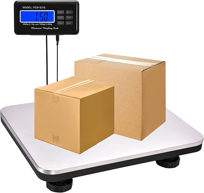 Shipping Scale 660lbs LCD Digital Postal Scale, Stainless Heavy Duty Postage Scale for Packages, 300kg Capacity Platform Scale for Shipping Weighing(14"X 12")-DeskLoop Office