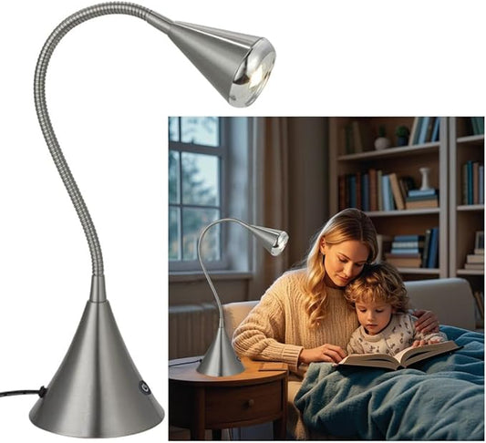 HomeFocus - Bedside Table Lamp,LED Desk Lamp,Reading Light,Eye-Caring for Reading Lamp,LED 5W,Touch dimmable Bedside lamp,Bedside Night Light,Metal,Satin Nickel.-DeskLoop Office
