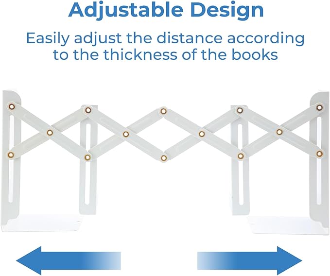 M&G Adjustable Bookends Book Ends for Shelves, Metal Bookend for Heavy Books, Desk Magazine File Organizer Holder Extends up to 20in, Book Stopper for Home, Office, Classroom (White)-DeskLoop Office