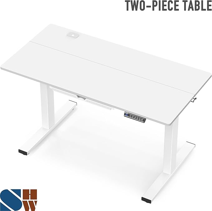 SHW 48-Inch Electric Height Adjustable Standing Desk with Drawer, Memory Preset and Cable Management Tray, White-DeskLoop Office