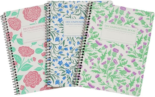 Decomposition 3-Pack Floral College Ruled Spiral Notebook - 9.75 x 7.5 Journal, 160 Lined Pages - 100% Recycled Paper - Notebooks for School Supplies, Home & Office - Made in USA-DeskLoop Office