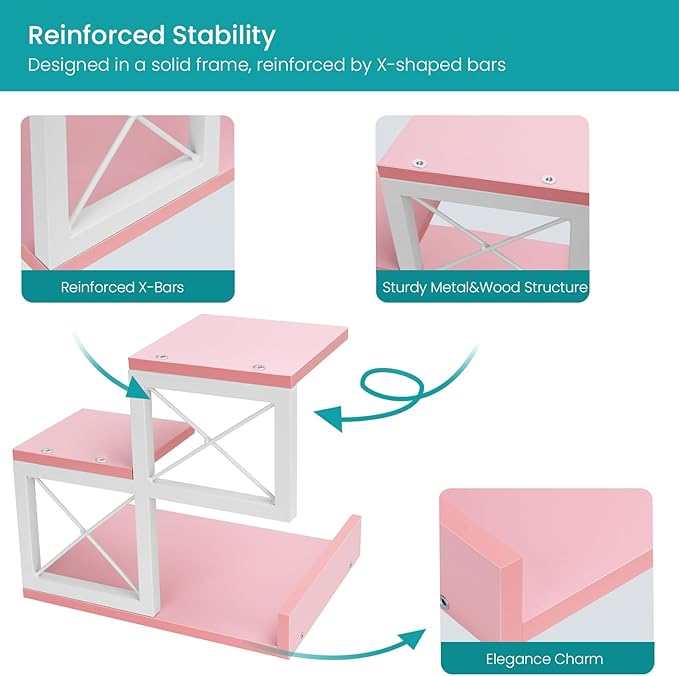 ELITEROO Desktop Shelf, Aesthetic Desk Organizer Table Top Mini Bookshelf, 3 Tier Wooden Desk Supplies Organizers and Storage Stand Cubicle Accessories for Women Office, Pink-DeskLoop Office