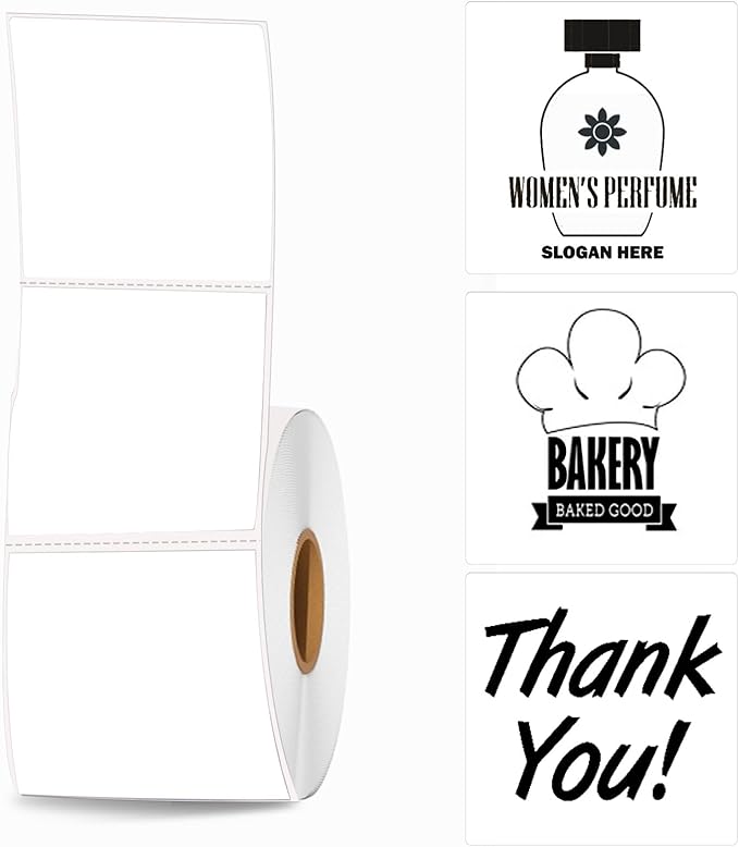 2 Inch White Square Thermal Sticker Labels, Self-Adhesive Direct Thermal Labels,DIY Design, QR Code, Name Tag, Brand Label,Gift Label (White 600 PCS/1 Roll)-DeskLoop Office