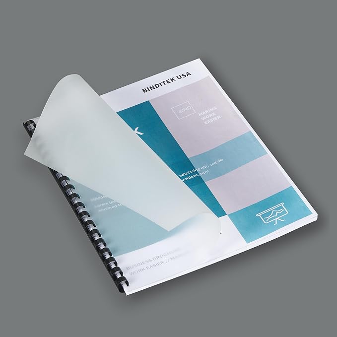 Binditek 50 Pack 15 Mil Frosted Polycover,Semi-Transparent Binding Presentation Covers, 8-1/2 x 11 Inches, Lightly Textured Sand Finish, Square Corners, Un-Punched, Office Supplies