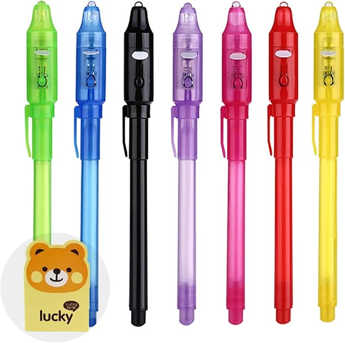 7PCS Invisible Ink Pens with UV Light Party Favors for Boys and Girls, Detective Magic Pen Disappearing Ink for Kids 8-12, Stocking Stuffers, Classroom Prizes-DeskLoop Office