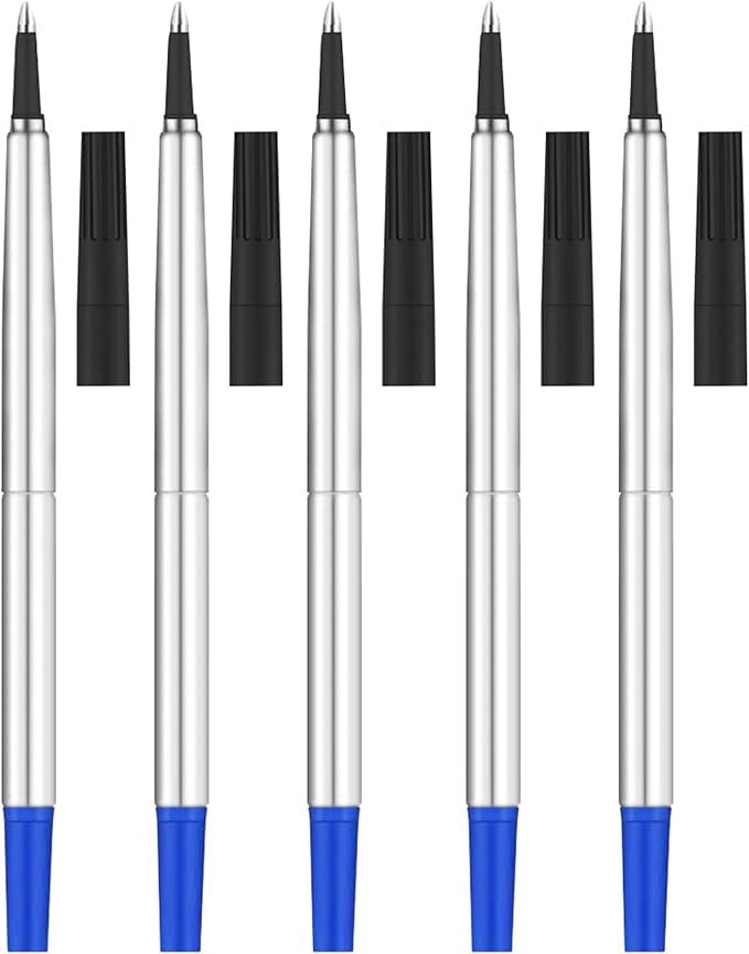 DunBong Quink Ink Rollerball, Compatible with Parker Rollerball Pens, 0.7mm Medium Point Blue Ink Refill Pack of 5, Replaceable Gel Ink Pen Refills, Smooth Writing (Blue-0.7mm)-DeskLoop Office