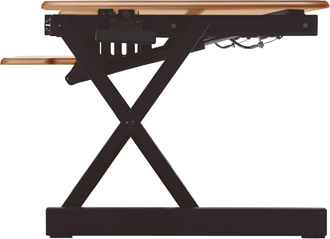 Rocelco 32" Height Adjustable Standing Desk Converter - Sit Stand Computer Workstation Riser - Dual Monitor Retractable Keyboard Tray Gas Spring Assist - Teak Wood Grain (R EADRT)-DeskLoop Office