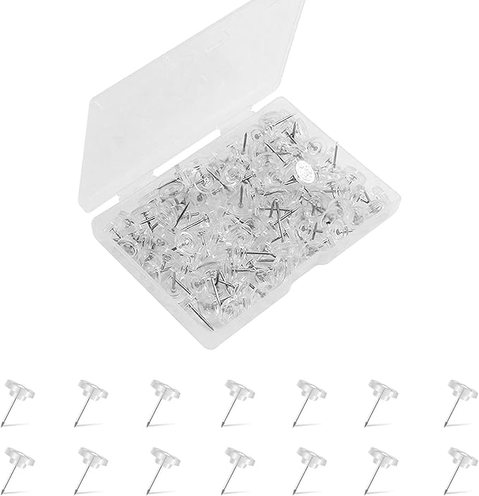 Clear Push Pins,Flat Thumb Tacks for Wall Hangings,60 Count Clear ThumbTacks for Cork Board,Transparent Plastic Head with Steel Point Easy to Inset Map/Photo/Posters/Postcards Office Home Decorative-DeskLoop Office