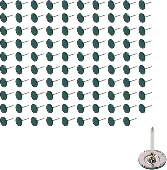 100Pcs Flat Head Upholstery Tacks Home Furniture Decor Tack Upholstery Nails Flat Push Pins Flat Thumb Tacks Green (11mmx17mm)-DeskLoop Office
