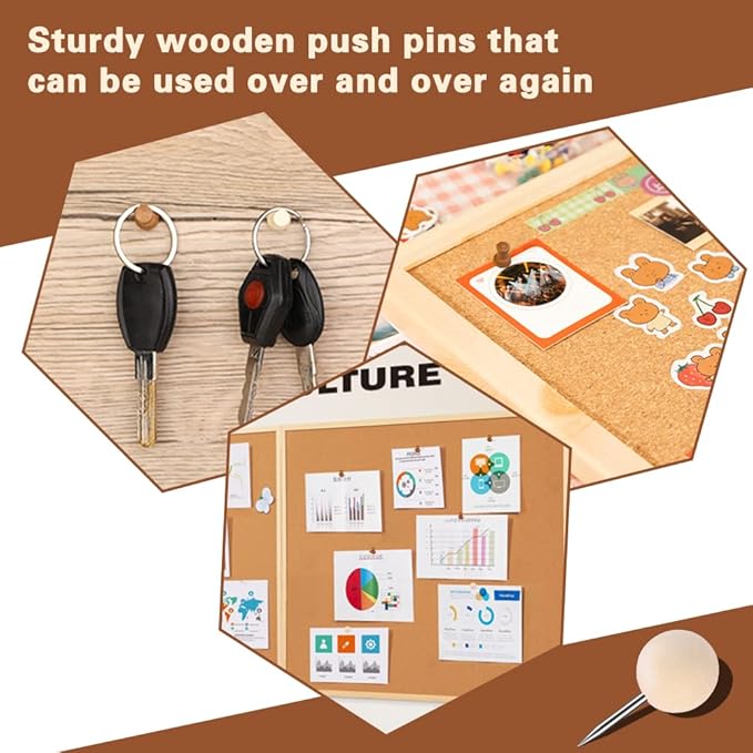 60 Pcs Wood Push Pins, 2 Colors and 5 Types Decorative Thumb Tacks Wooden Head Pin Map Tacks Marking Pin, Wood Thumb Tacks Decorative for Bulletin Boards Craft Projects with Storage Box-DeskLoop Office