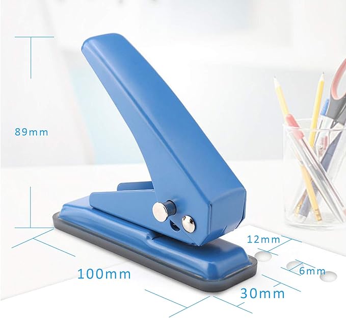 Single Hole Puncher Handheld 1/4 Inches Hole Punch, 20 Sheet Paper Punch Capacity Metal Hole Puncher with Skid-Resistant Base for Paper, Chipboard, Art Project, Blue-DeskLoop Office