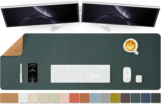 Large Cork Desk Mat - 47.2"x 17" Desk Pad for Office and Home - Ideal for Large Mouse Pad and Desk Mats on Top of Desks(Dark Green)-DeskLoop Office