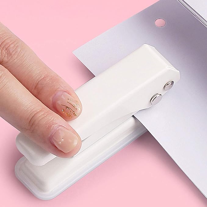 Single Hole Puncher Handheld 1/4 Inches Hole Punch, 20 Sheet Paper Punch Capacity Metal Hole Puncher with Skid-Resistant Base for Paper, Chipboard, Art Project, Ivory White-DeskLoop Office