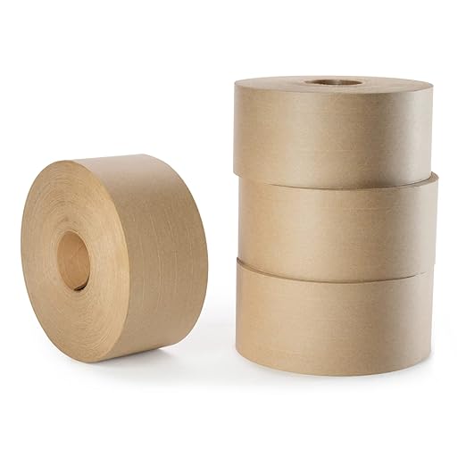 IDL Packaging 3" x 375 feet Reinforced Water-Activated Kraft Gummed Tape 70lb Thickness (Pack of 4) - Secure Paper Packing Tape for Secure Carton Sealing - Heavy-Duty for All Conditions, Brown-DeskLoop Office