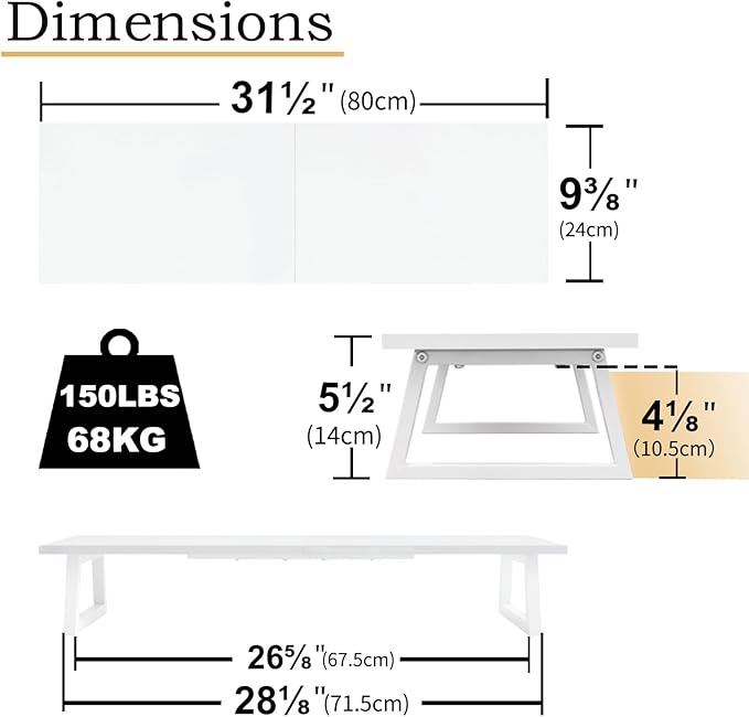 TEAMIX White Dual Monitor Riser - 31.5 inch Wide TV Stand for 2 Monitors - Wood & Steel Desktop Riser for Dual Screen Office Desk Organization-DeskLoop Office