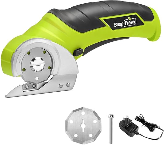 SnapFresh Cordless Electric Scissors, 4V Electric Mini Box Cutter, Carpet & Cardboard Cutter Tool with a Replacement Blade/Charger, Rotary Cutter for Cardboard Packages Leather Plastic (Green)-DeskLoop Office