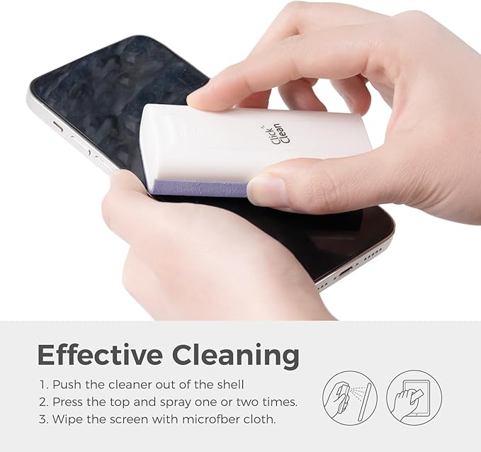 CLICK CLEAN Touchscreen Mist Cleaner, Screen Cleaner, All in One Screen Cleaner Spray with Microfiber and Phone Stand for All Phones, Laptop and Tablet Screens (Purple), W5131-DeskLoop Office