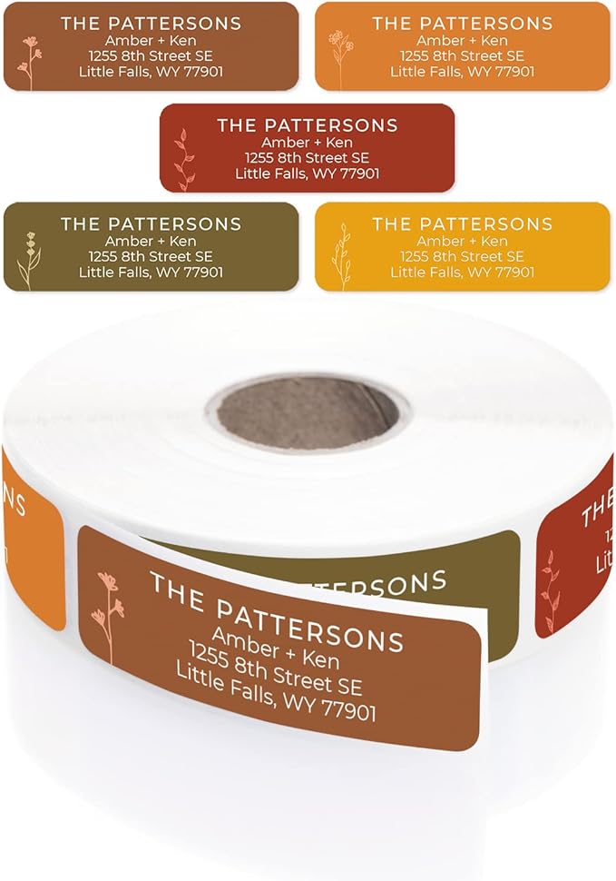 Botanical Flowers Rolled Address Labels/Roll of 250 Alternating Earth Tone Floral Illustrations Personalized Address Labels/Designer Return Address Stickers in Elegant Plastic Dispenser-DeskLoop Office