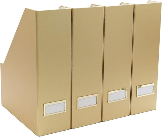 BLU MONACO Gold Magazine File Holder Set of 4 – Stylish Desk Organizer for Home & Office - Elegant Supplies, Bookends & Durable File Holders for a Gold Office Decor-DeskLoop Office