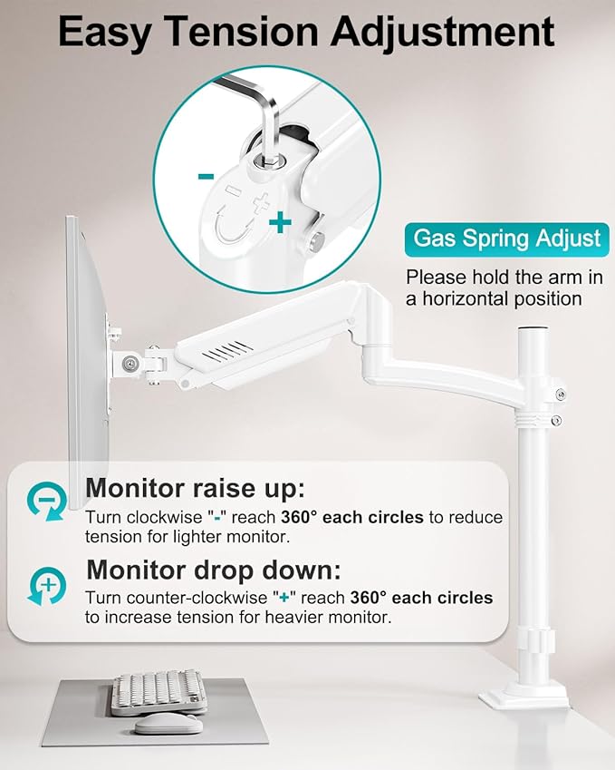 Dual Monitor Stand for Desk, Taller Monitor Arms for 2 Screens up to 32 inch, Ergonomic Adjustable Gas Spring Double Computer Monitor Mount, Holds 4.4-22lbs, VESA 75/100mm, White, Freelift-DeskLoop Office