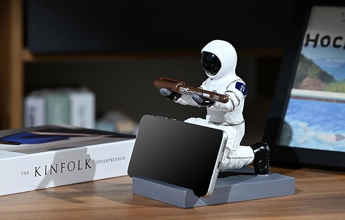Astronaut Resin Pen Holder, Mobile Phone Stand, Device Stand, Desk Organizer Decorative Pen Holder (White&Black)-DeskLoop Office
