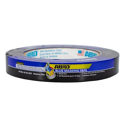 ABRO Blue Painters Tape: 18mm x 55M All Purpose Blue Tape, Temporary Labeling, Easy Tear, Clean Removal, Masking Tape Colored, DIY or Pro Use-DeskLoop Office