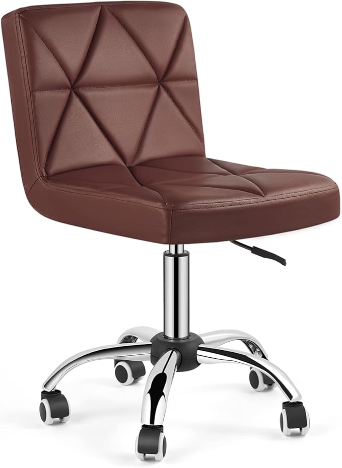 COSVALVE Armless Desk Chair, Mid Back 360 Swivel Office Chair, Height Adjustable Executive Conference Task Chair with Rolling Wheels and Diamond Pattern for Home Bedroom Computer Barber, Brown-DeskLoop Office