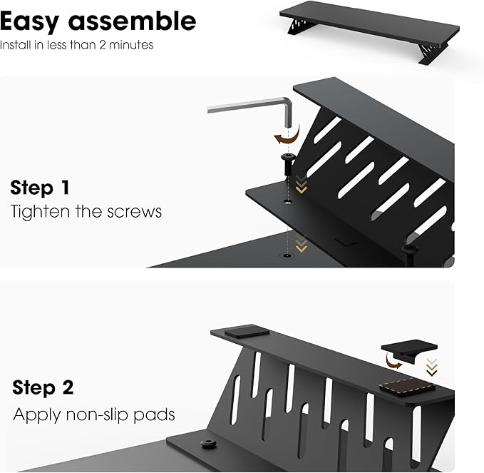 Fenge Monitor Stand Riser, Desk Top Shelf for 2 Monitors, Computer Stands for Desk, Wood & Steel Desktop Riser for Laptop, PC, Printer-DeskLoop Office