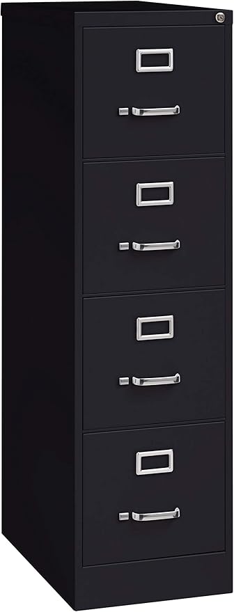 Commercial 4 Drawer Letter Width Vertical File Cabinet, 25" Deep - Black-DeskLoop Office