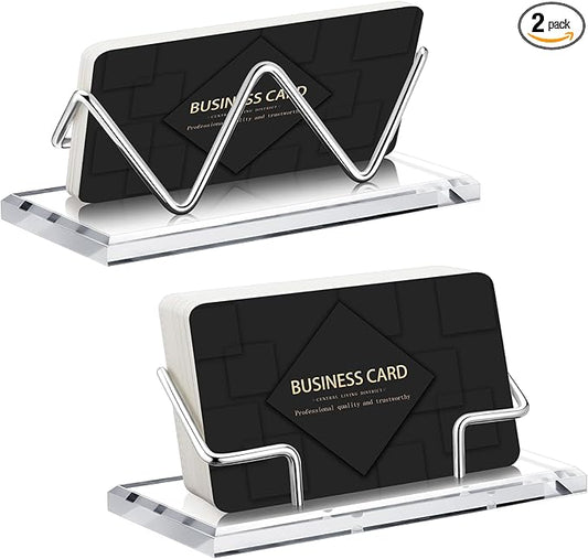 Amyhill 2 Pieces Acrylic Business Card Holder for Desk Clear Horizontal Business Card Display Stand Postcard Holder for Office Home Desktop (Silver)-DeskLoop Office