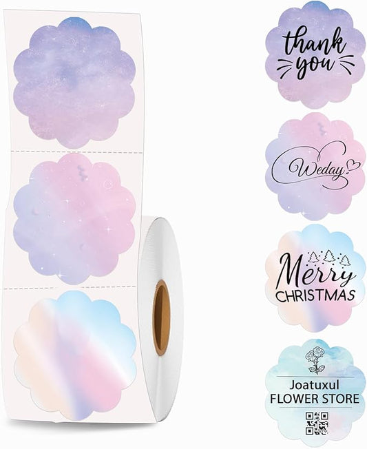 2''×2‘’ Flower Thermal Sticker Labels, Self-Adhesive 2 Inch Round Direct Thermal Labels, Multi-Purpose Sticker Label for DIY Logo Design,Name Tag,QR Code, 500 pcs/1 Roll, Starry Sky-DeskLoop Office