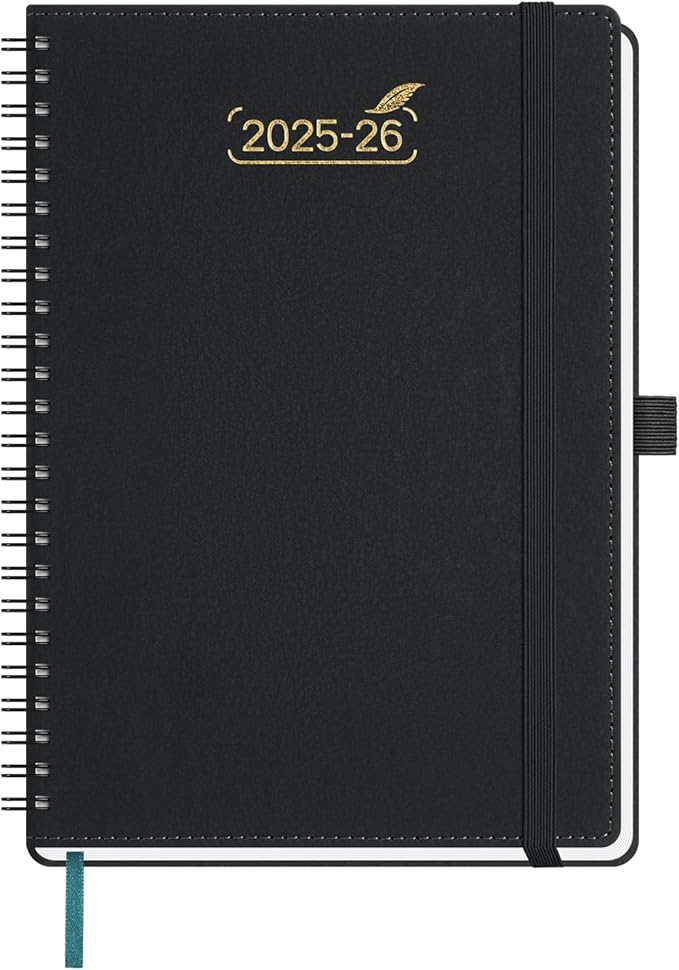 BEZEND Weekly Planner 2025-2026 with 2 Columns, 5.8" x 8.5" Academic Calendar 18 Months (Jul 25-Dec 26) Life Work Appointment Book with Monthly Tab, PU Leather Softcover Spiral - Black-DeskLoop Office