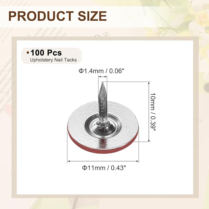 uxcell 100Pcs Upholstery Tacks, 11mmx10mm Flat Head Thumb Tack Decorative Furniture Nails Push Pins for Furniture Sofa Headboards, Red-DeskLoop Office